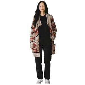 Greylin Striped Earth Tone Open Front Waterfall Knit Cardigan size Medium